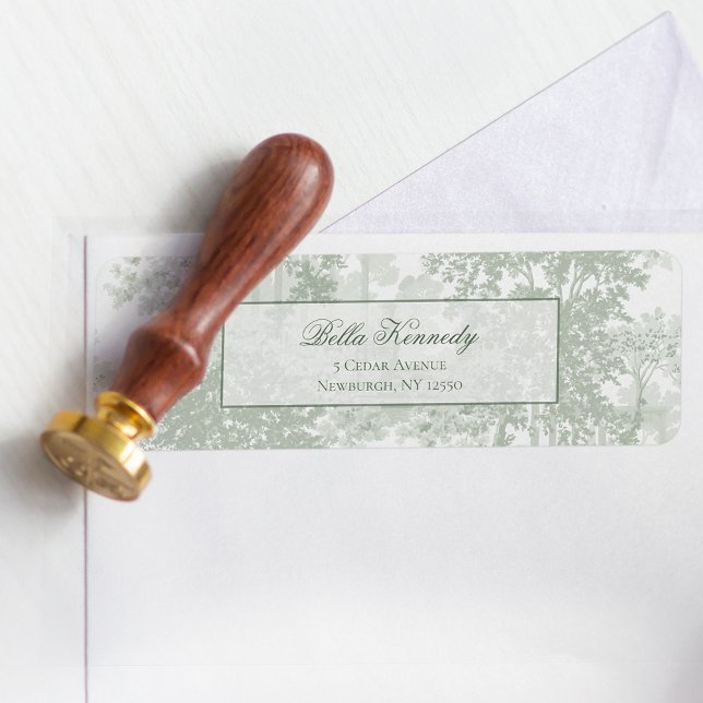 Classic Sage Green Landscape Toile Wedding Return Address Label (Creator Uploaded)