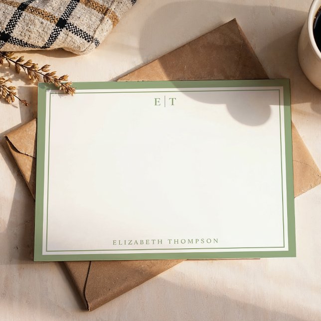 Classic Sage Green Monogram Name Border Card (Creator Uploaded)