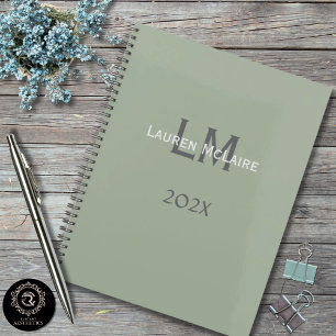 Classic Sage Green Monogram Office Planning Planner