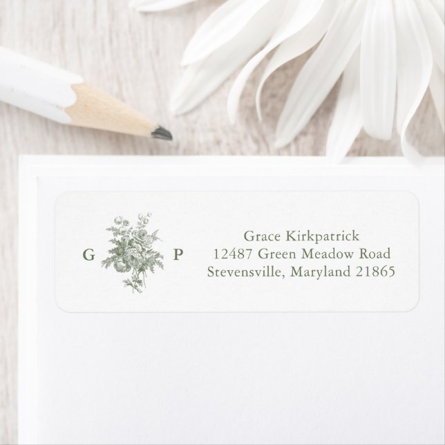 Classic Sage Green Monogram Return Address  Label (Insitu)