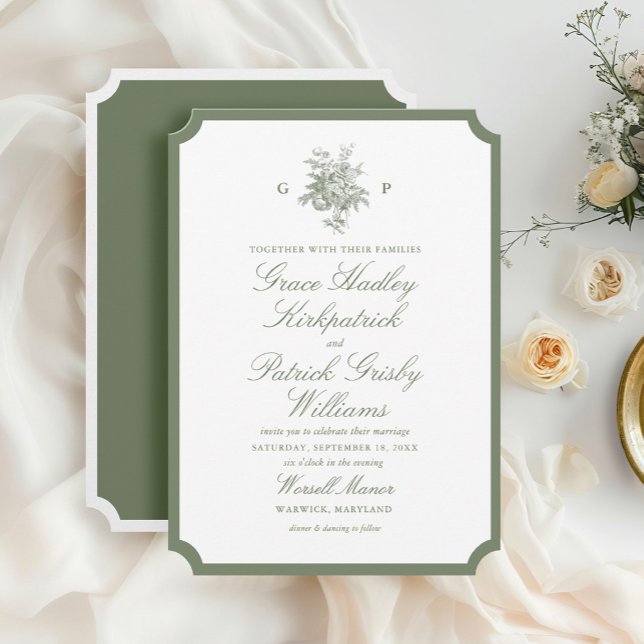 Classic Sage Green Monogram Wedding Invitation (Creator Uploaded)