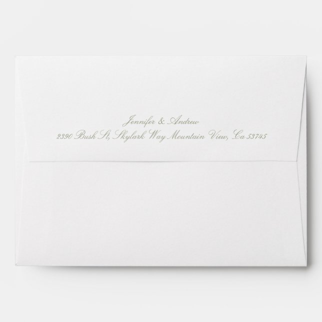 classic Sage Green on white calligraphy wedding Envelope (Back (Top Flap))
