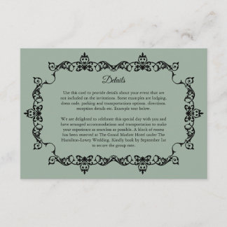 Classic Sage Green Ornately Framed Wedding Enclosure Card