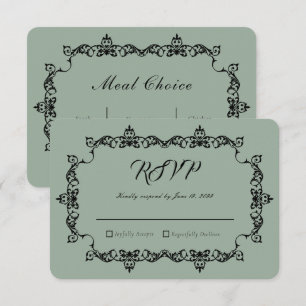 Classic Sage Green Ornately Framed Wedding RSVP Card