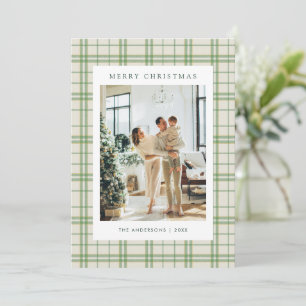 Classic Sage Green Plaid 5 Photo Christmas Holiday Card