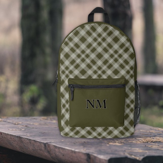 Classic Sage Green Plaid Personalised Printed Backpack (A classic backpack for casual or professional use. )