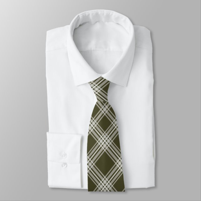 Classic Sage Green Plaid Tie (Tied)