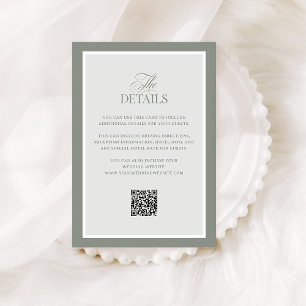 Classic Sage Green   QR Code Wedding Guest Details Enclosure Card
