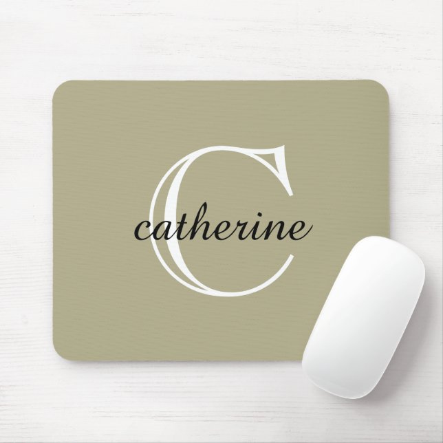 Classic Sage Green Script Monogram Mouse Pad (With Mouse)