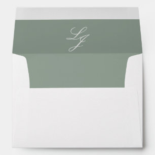 Classic Sage Green Script Monogram Return Address Envelope