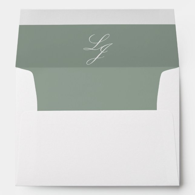 Classic Sage Green Script Monogram Return Address Envelope (Back (Bottom))