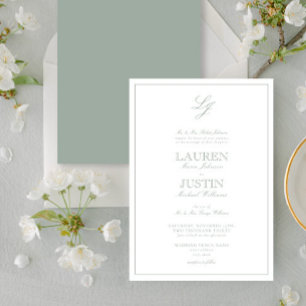 Classic Sage Green Script Monogram Wedding Invitation