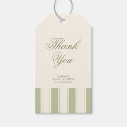 Classic Sage Green Stripe Baby Shower Party Gift Tags