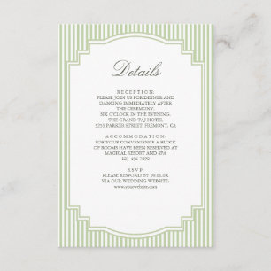Classic Sage Green Striped Wedding Details Enclosure Card