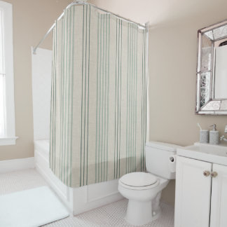 Classic Sage Green Ticking Stripe Pattern Shower Curtain