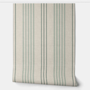 Classic Sage Green Ticking Stripe Pattern Wallpaper