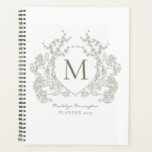 Classic Sage Green Vintage Floral Crest Monogram Planner<br><div class="desc">Classic Sage Green Vintage Floral Crest Monogram Planner</div>