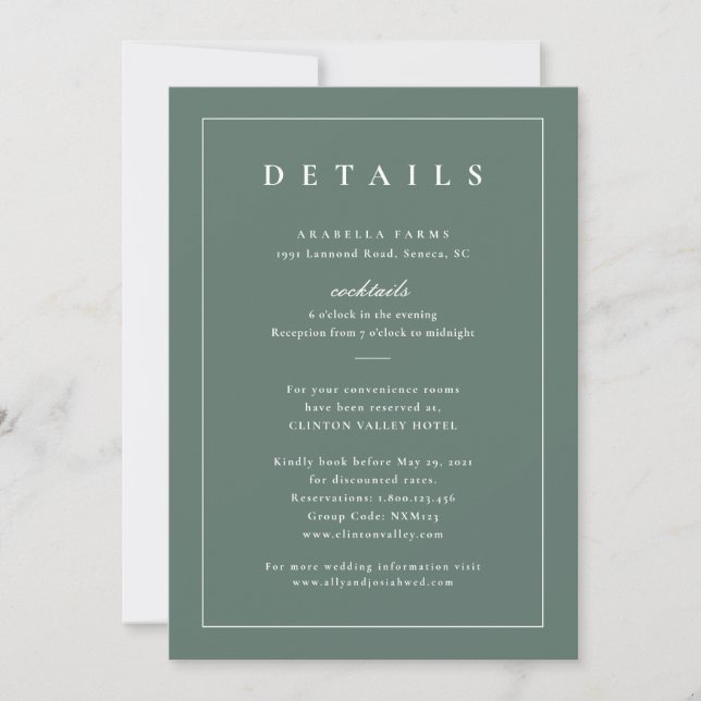 Classic Sage Green Wedding Details Insert Card (Front)