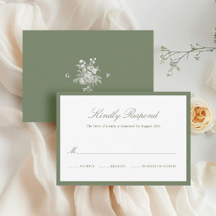 Classic Sage Green Wedding Monogram Response Card