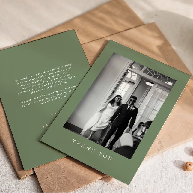 Classic Sage Green Wedding Photo Thank You Card (Creator Uploaded)