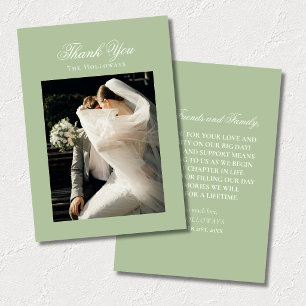 Classic Sage Green Wedding Photo Thank You Card