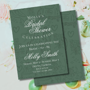 Classic Sage Green Wedding Sketch Bridal Shower Invitation