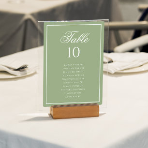 Classic Sage Green & White Wedding Seating Chart Table Number