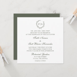 Classic Sage Green Wreath Wedding Invitation