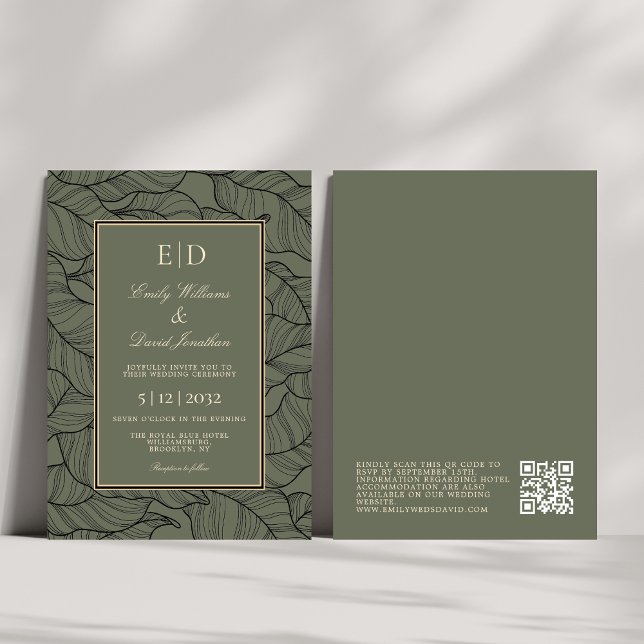 Classic Sage Monogram Elegant QR  Invitation (Creator Uploaded)