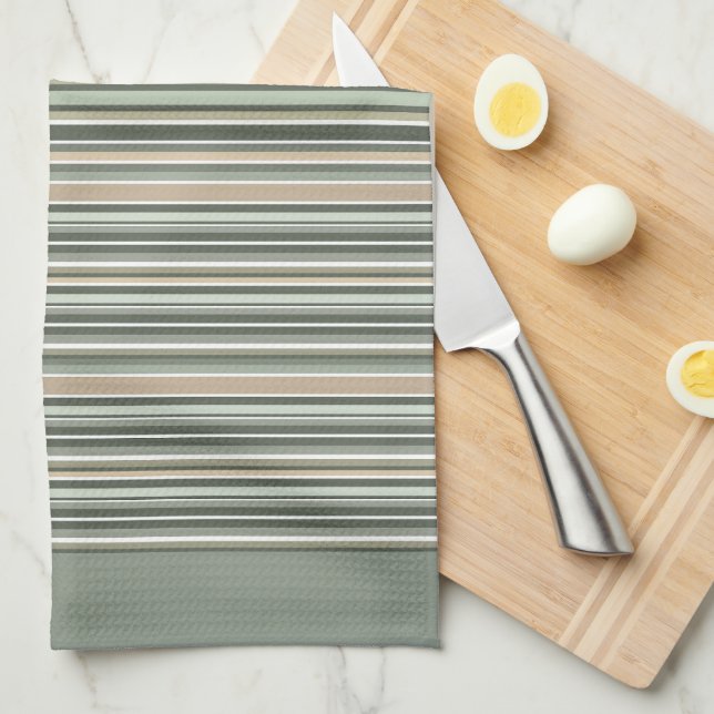 Classic Sage Stripes Tea Towel (Quarter Fold)