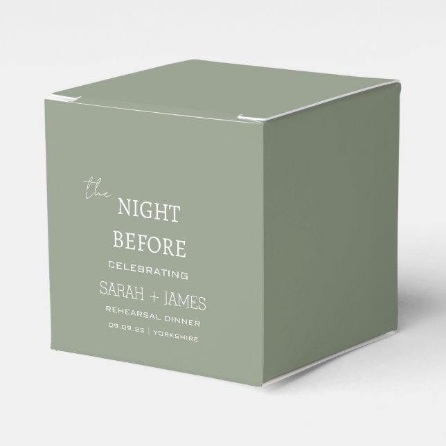 Classic Sage the Night Before Rehearsal Dinner  Favour Box (Front Side)