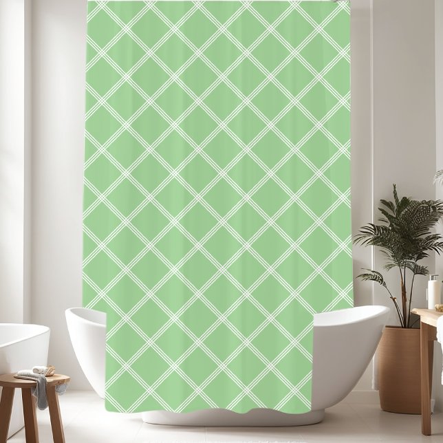 Classic Sage & White Plaid Shower Curtain (Creator Uploaded)
