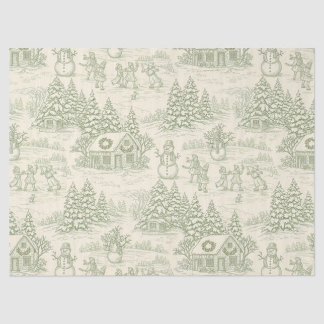 Classic Sage Winter Countryside Toile Pattern Tissue Paper (Front)