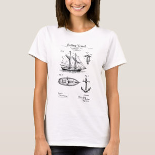 Classic Sailing Vessel Blueprint Design T-Shirt