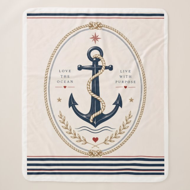 Classic Sailorcore Nautical Throw Blanket (Front)