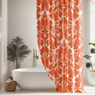 Classic Salmon & White Damask Floral Shower Curtain