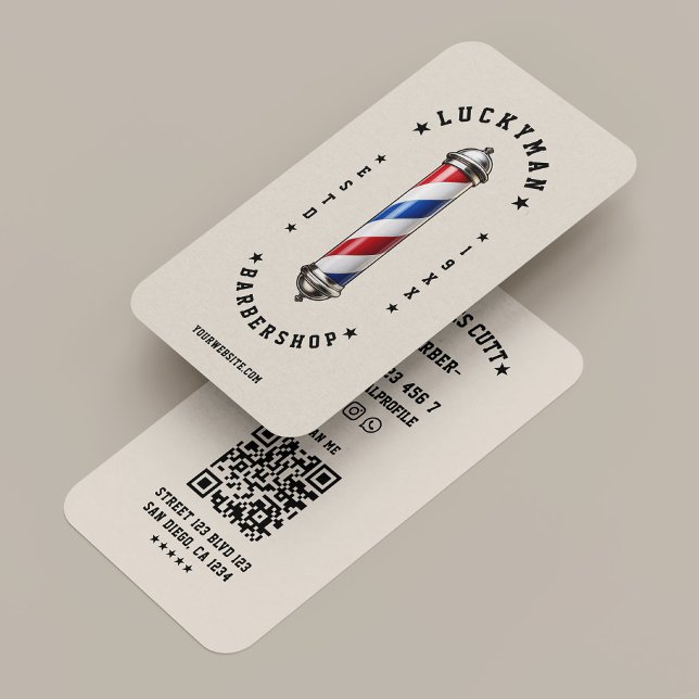 Classic Sand Red White Blue Barber Pole Barbershop Business Card (Classic Sand Red White Blue Barber Pole Barbershop Business Card
)