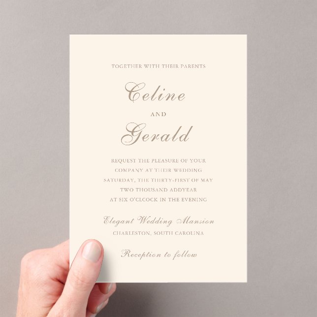 Classic Sandy Neutral Elegant Wedding Acrylic Invitations (Insitu (Handheld))