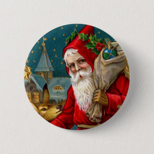 Classic Santa and Deer Christmas 6 Cm Round Badge