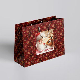 Classic Santa and Red Nose Rudolph Christmas Bag