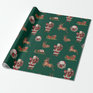 Classic Santa and Reindeer Pattern Wrapping Paper