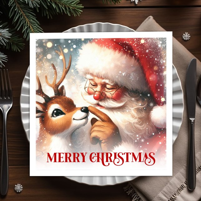 Classic Santa and Rudolph Christmas Dinner Party  Napkin (Classic Santa and Rudolph Christmas Dinner Party Napkins

)