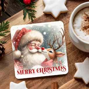 Classic Santa and Rudolph Cute Holiday Coasters