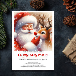 Classic Santa and Rudolph Festive Christmas Party Invitation