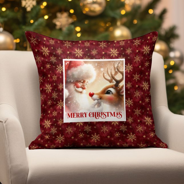 Classic Santa and Rudolph Festive Holiday Pillow  (Classic Santa and Rudolph Festive Holiday Pillow Gift

)