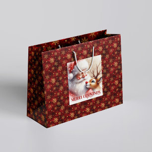 Classic Santa and Rudolph Kids Christmas Party  Large Gift Bag