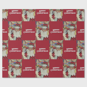 Classic Santa - Checking It Twice Holiday Burgundy Wrapping Paper