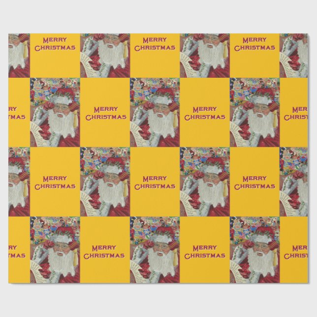 Classic Santa - Checking It Twice Holiday Gold Wrapping Paper (Flat)