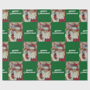 Classic Santa - Checking It Twice Holiday Green Wrapping Paper