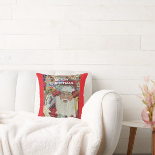 Classic Santa - Checking It Twice Holiday Red Cushion